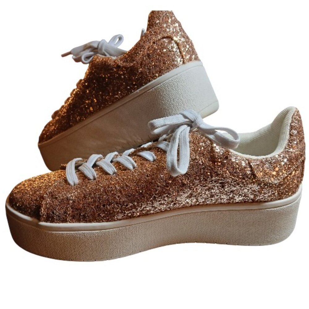 J. ADAMS Gold Glitter Platform Sneakers Size 7.5M - Like New. - Picture 2 of 9